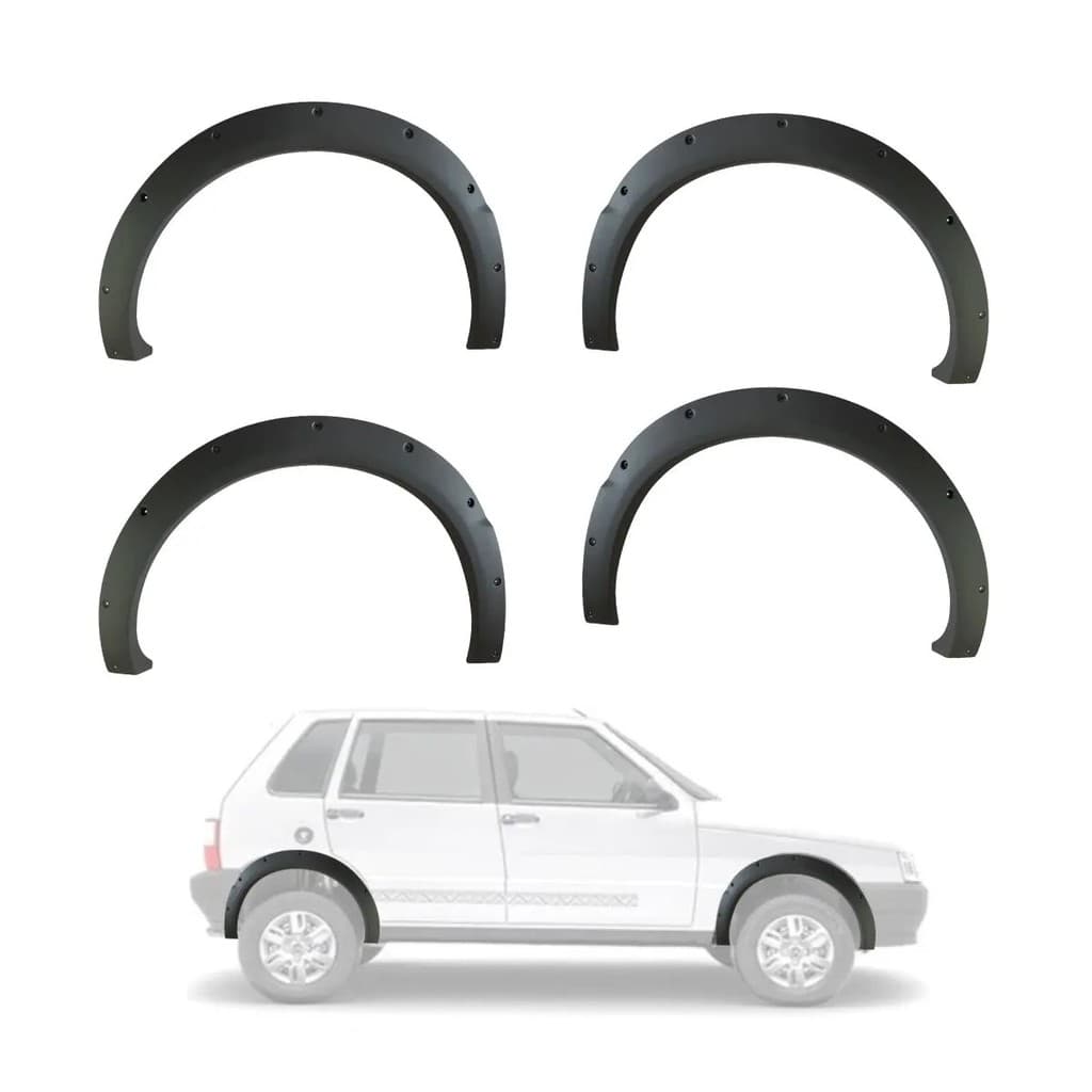 Kit 4 Moldura Roda Paralama Fiat Uno Way 2006 2007 2008 Preto Texturizado