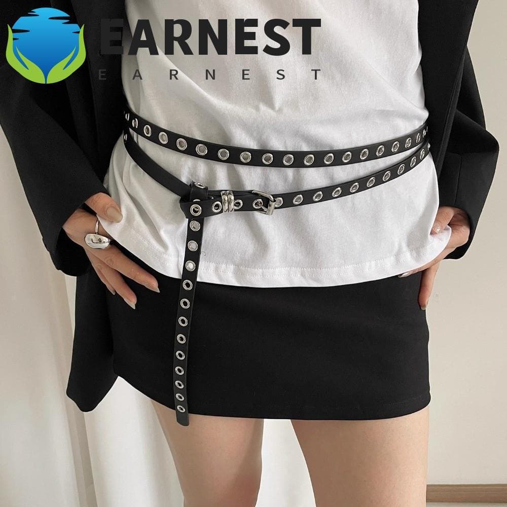 Cinto de Couro PU EARNEST, Extra Longo e Fino, Corrente Circular Gótica de Dupla Camada, Retro O2LW