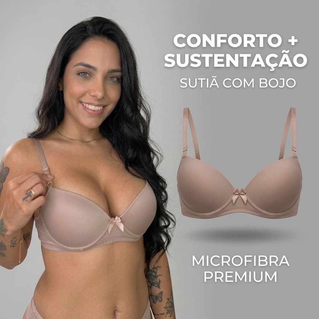 Sutiã Básico Com Bojo Microfibra Feminino Conforto Dia a Dia Alça Regulável