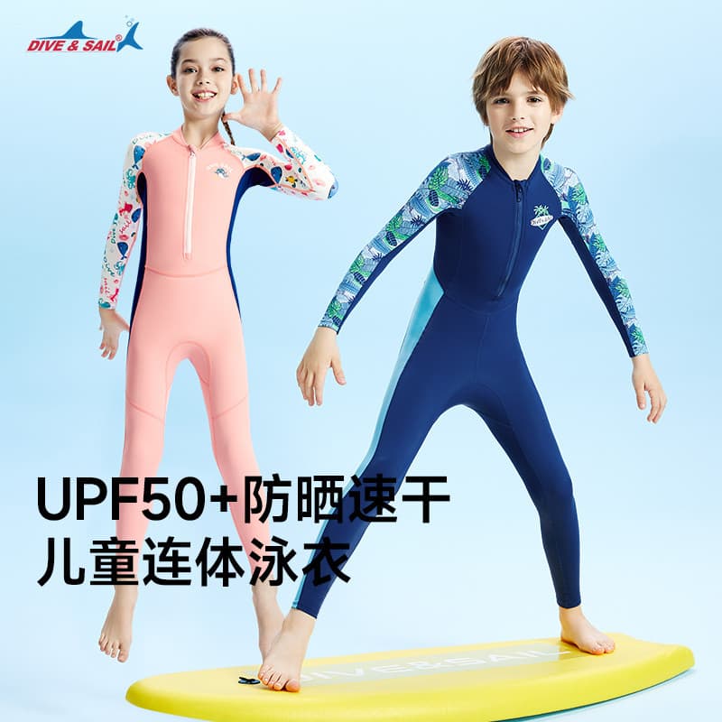 DIVESAIL Maiô infantil para meninos e meninas, peça única, manga comprida, protetor solar, secagem rápida, maiô Sn