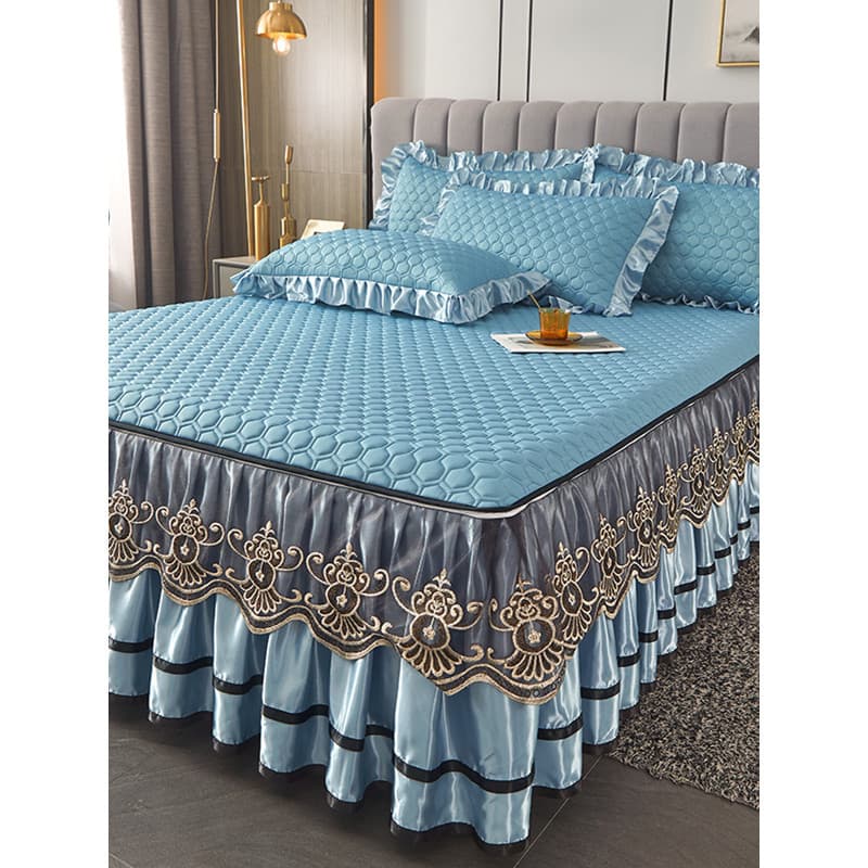 Langsha tapete legal de látex de cor sólida conjunto de três peças saia de cama lavável à máquina tapete de seda gelo co