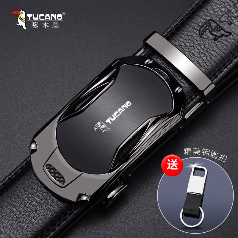 Novo pica-pau masculino fivela automática cinto de couro genuíno calças cinto de couro genuíno moda negócios na moda
