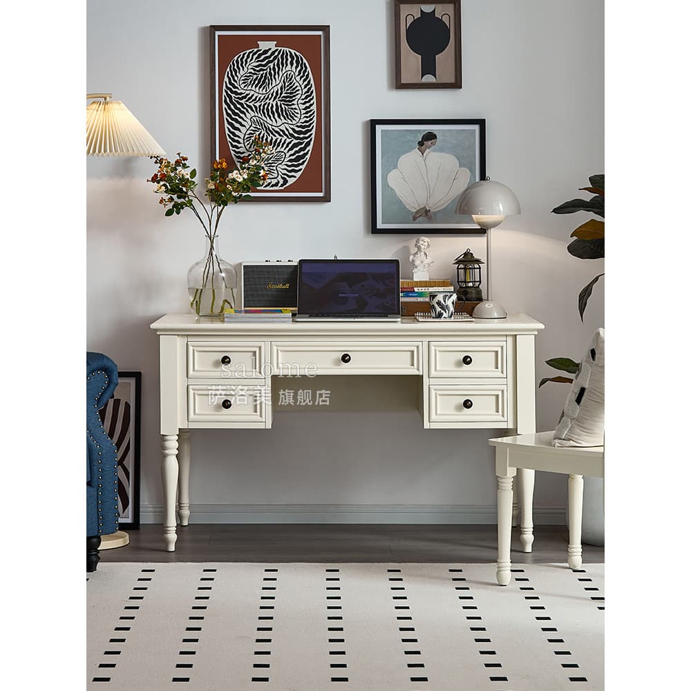 Cadeira de mesa americana de madeira maciça combinação branco simples moderno estudante escritório em casa mesa de compu