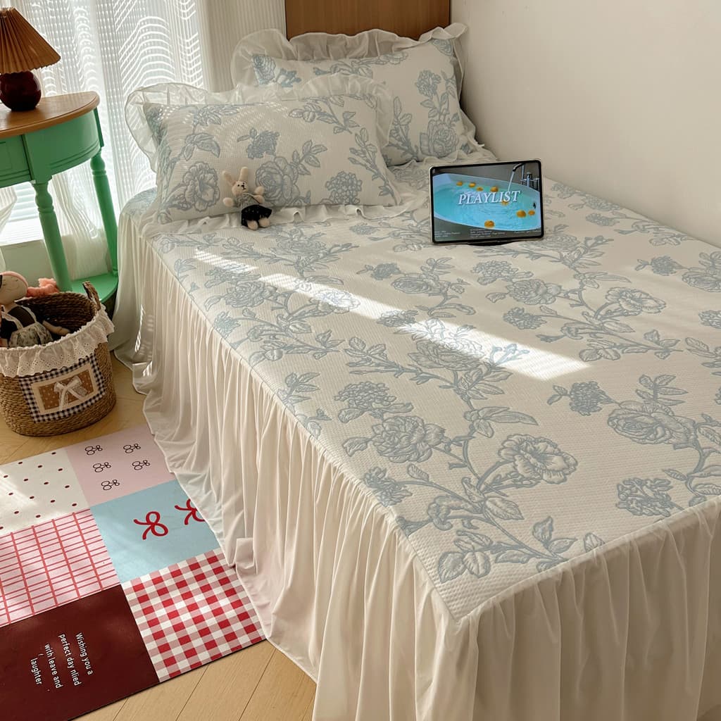 INS estilo coreano classe A sensação legal PE polímero Jacquard cama saia estilo princesa legal tapete verão ar condicio