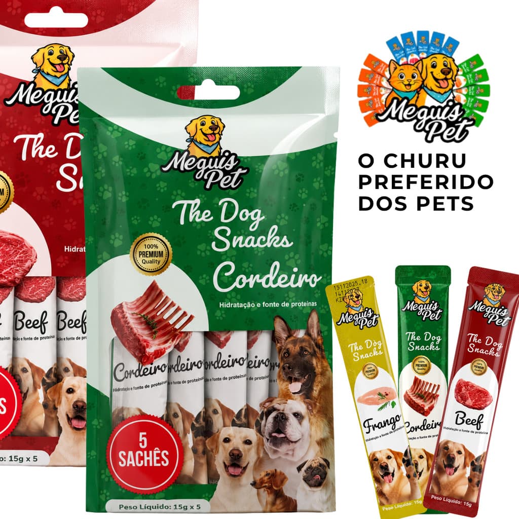 Kit 10 Petisco Churu MeguisPet Snack Cremoso p/Cachorro Frango Beef Cordeiro Tubetes 10 Und 15gr
