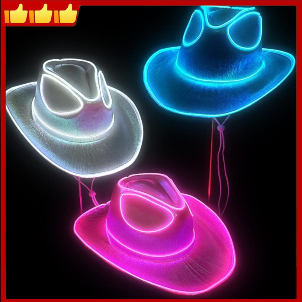 Festa LED Chapéu De Cowboy Colorido Brilhante Chapéus De Cowgirl Acender Jeans Sem Fio Para O Natal Dia Das Bruxas Carna