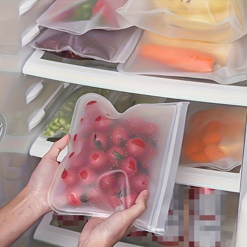 Pacote de 8 peças Saco de armazenamento de alimentos de Silicone reutilizável - Saco Ziplock sem BPA, adequado para frut
