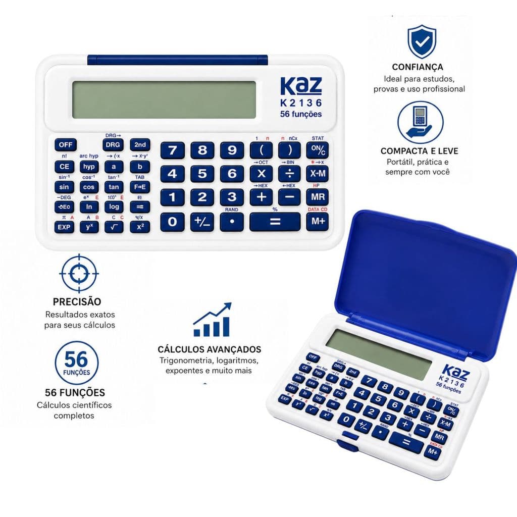 Calculadora Científica Portatil 10 Dígitos 56 Funções Estudos Compacta, Potente Essencial Estudantes Profissionais