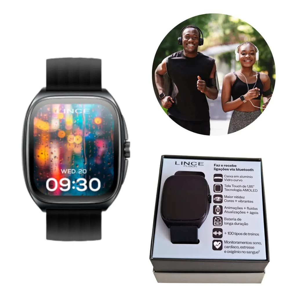Smartwatch Lince Fusion Amoled 1.85 Faz E Recebe Chamadas Preto