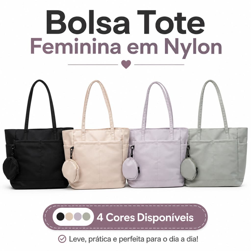 Bolsa Tote de Nylon Grande com Necessaire Resistente à Água para Trabalho e Faculdade Espaçosa