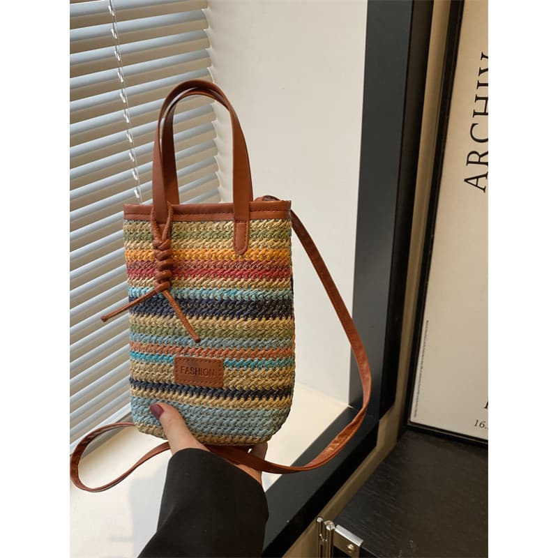 bolsa femenina bolsa transversal feminino Bolsa de palha boêmia feminina verão 2026 novo estilo moda portátil tecido bol