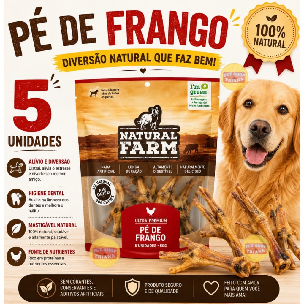 Petisco Pé De Frango Desidratado Natural Farm  5 Unidades