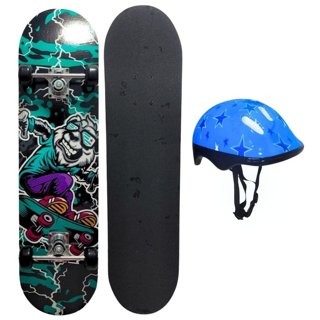 Kit Radical Infantil Skate Cachorro + Capacete De Proteção Estrela Azul