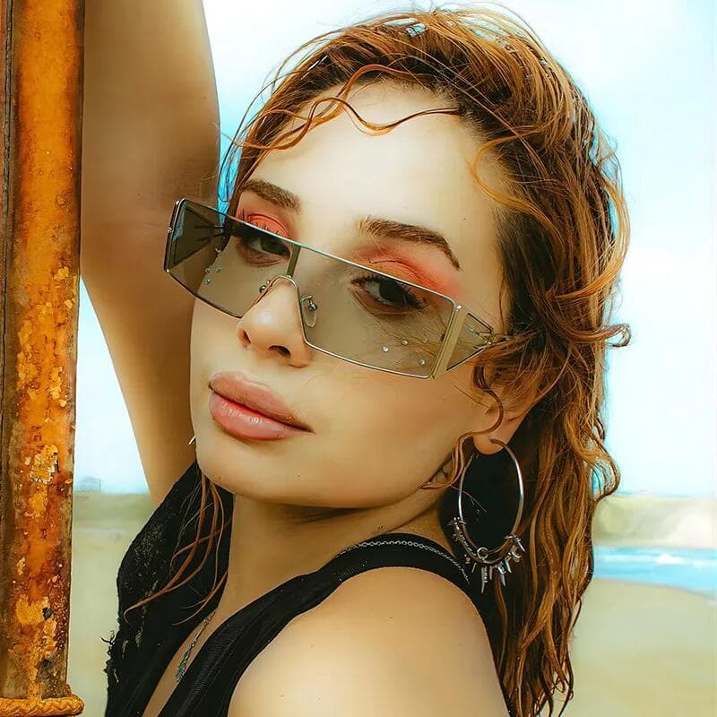 Novos Óculos de Sol Femininos Retangulares Estilo Punk, Design Retrô, Armação Dourada