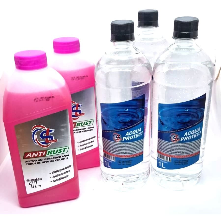 Kit 02 Aditivos para Radiador Rosa e 03 Aguas para Diluição de Aditivos