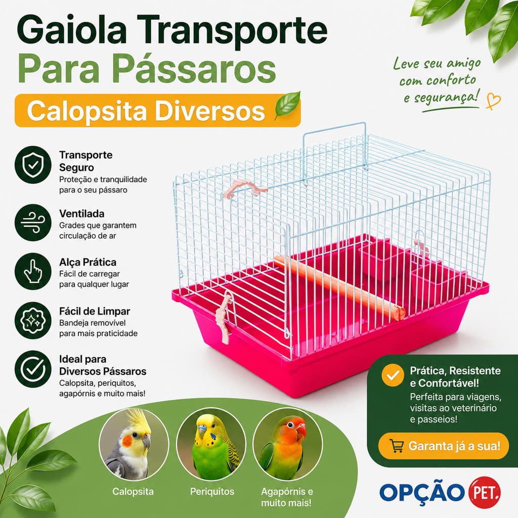 Transporte Gaiola Para Pássaros Calopsita Diversos, cor Rosa Opção Pet
