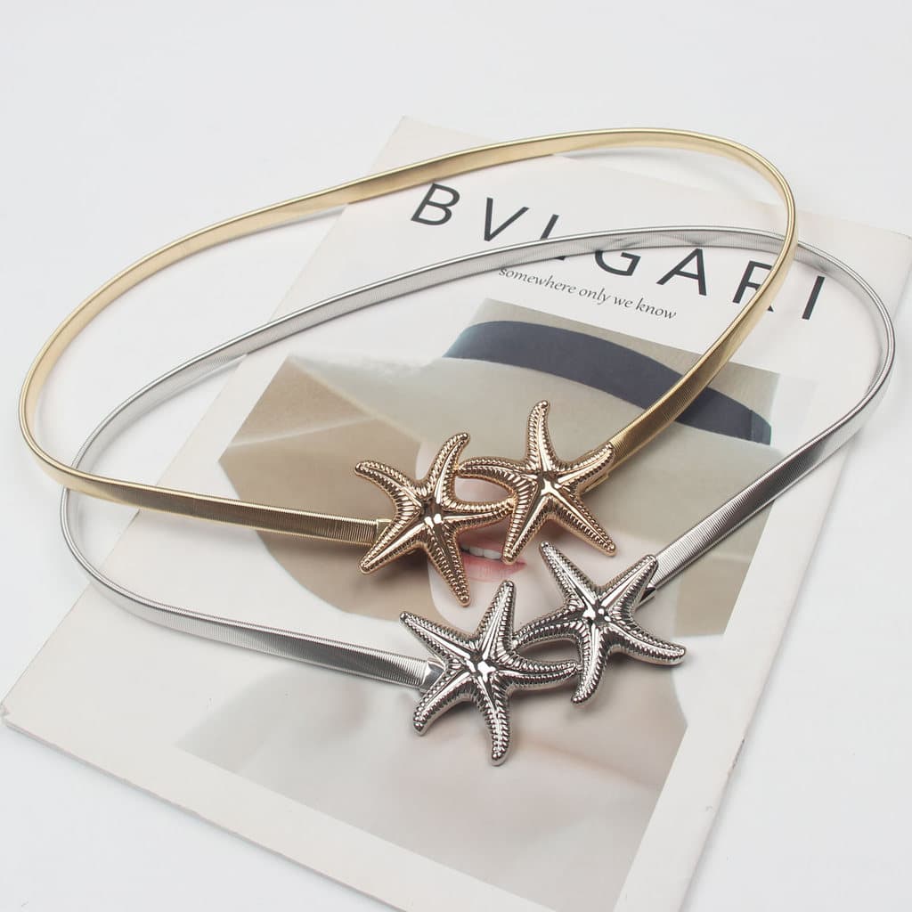 Coreano único Metal primavera cintura corrente dourada estrela do mar fivela decoração combinando vestido elástico cintu