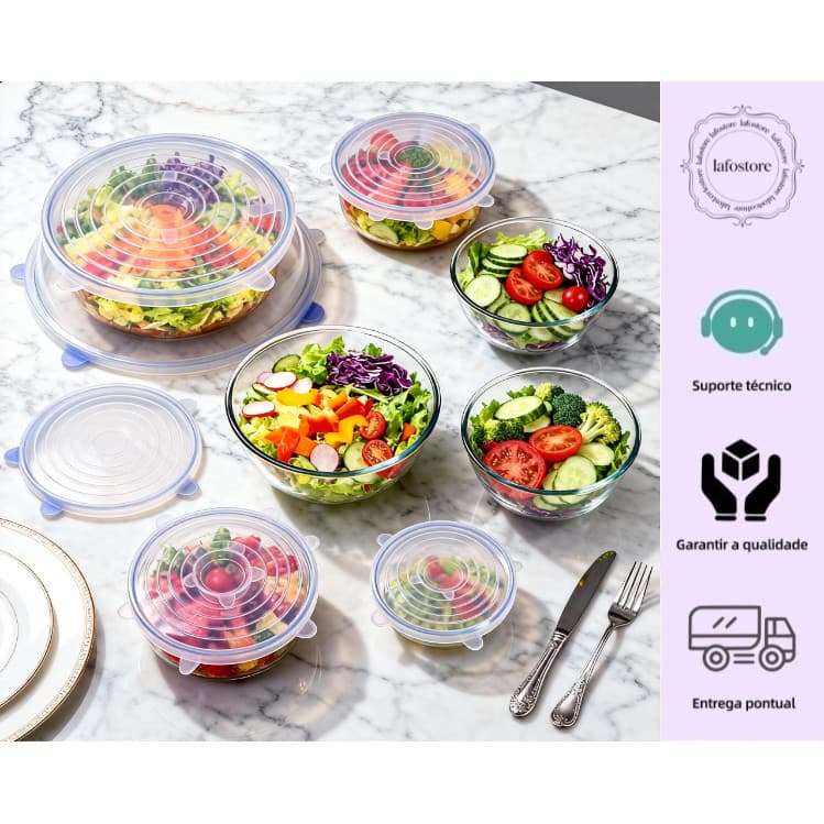 Conjunto de 6 peças Universal reutilizável tampa de pote de silicone cozinha geladeira tampa de vedação de silicone