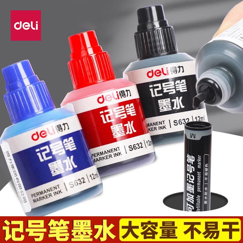 Deli S632 Caneta Marcadora Tinta Marcador Oleoso Recarga Líquido Não Apagável Tinta Gancho Linha Caneta Adicionar Água P