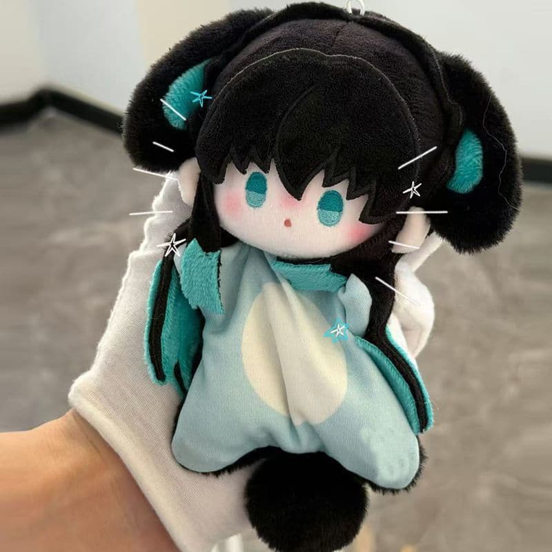 Bonito Chibi Anime Menina Brinquedo De Pelúcia15cm Cabelo Preto Azul-Petróleo Olhos Boneca De Pelúcia Macio Kawaii Chave
