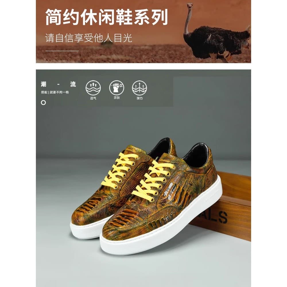Pés de avestruz polidos à mão sapatos masculinos de couro genuíno moda All-Match tênis casuais couro de avestruz tênis c
