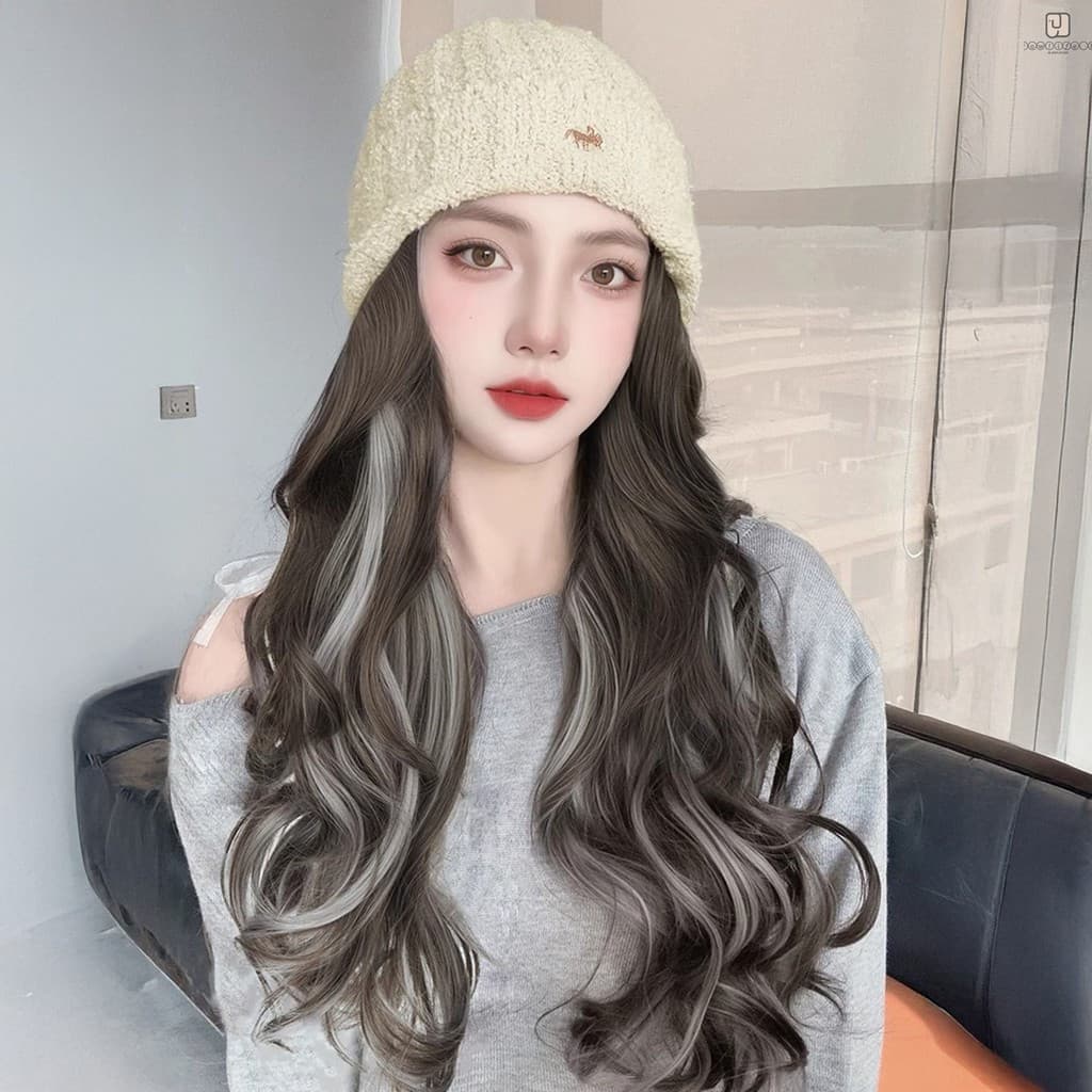Cabelo Longo Encaracolado Chapéu Sintético Peruca Quente Gorro Ondulado Boné Para Uso Diário Namoro Festa Trabalho