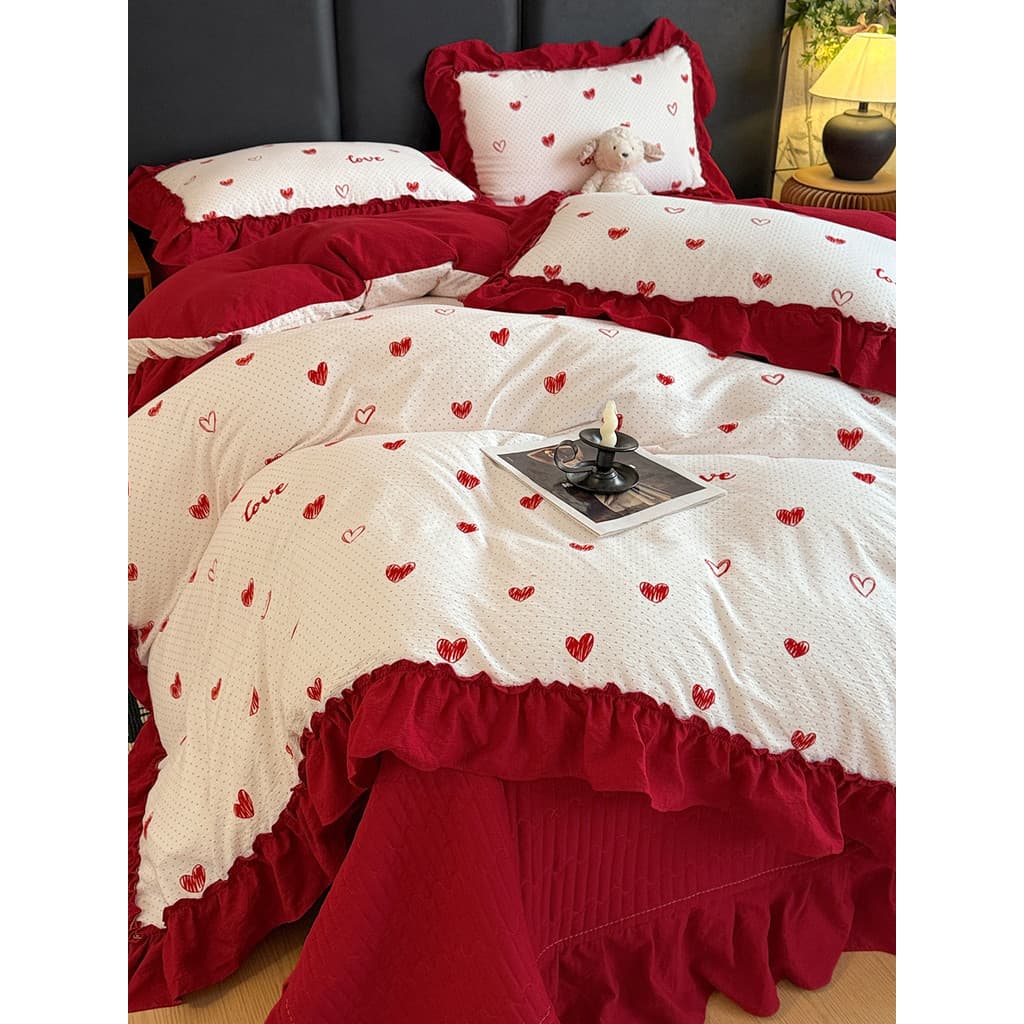 Langsha Retro renda bolha algodão fio enrugado conjunto de quatro peças capa de cama estilo cama engrossado colcha capa