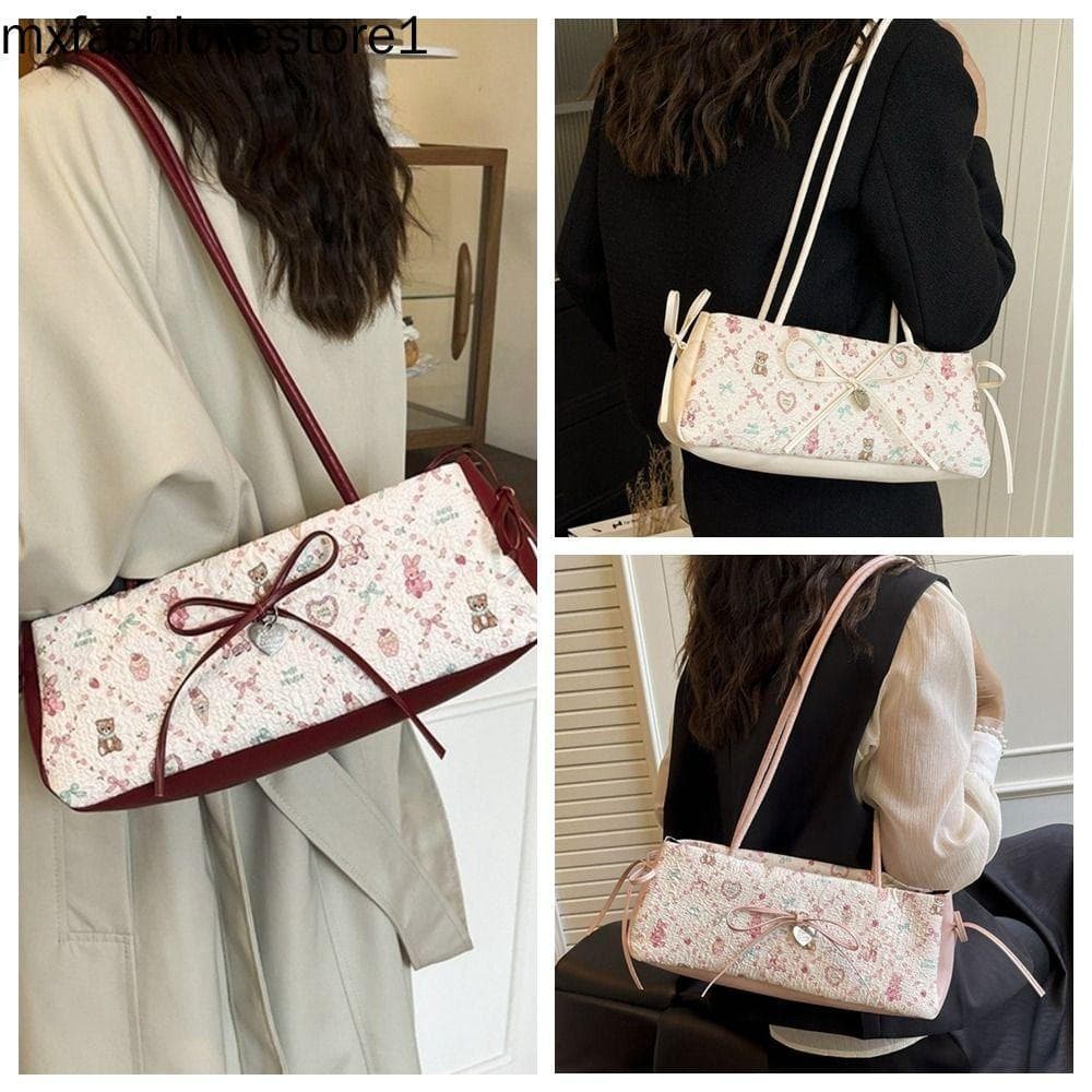 MXFASHIONE Bolsa De Ombro Com Laço , Xadrez Plissada Francesa , Bolsas Nas Axilas De Pano Fita De Cor Contrastante