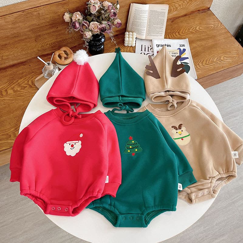 Macacão de bebê outono inverno roupas forro de lã roupas de natal engrossado quente macacão bebê ano novo roupas triângu