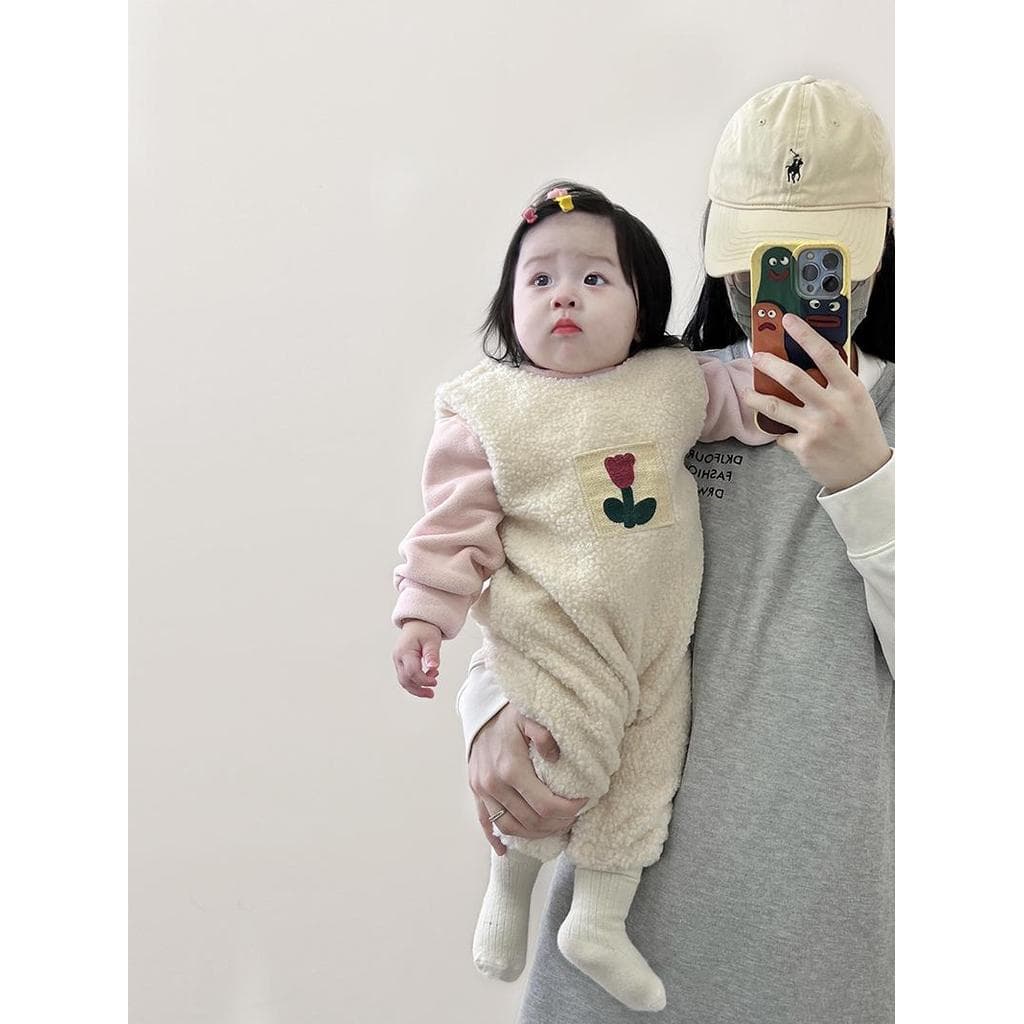 Bebê outono inverno roupas forro de lã moletom Super bonito macacão roupas de inverno do bebê doce quente topos inverno