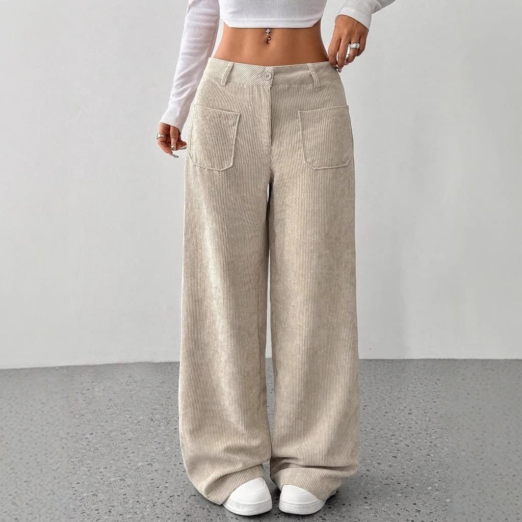 2026 novo estilo Cross-Border Plus Size feminino outono inverno veludo cintura alta Multi-bolso solto chão esfregar
