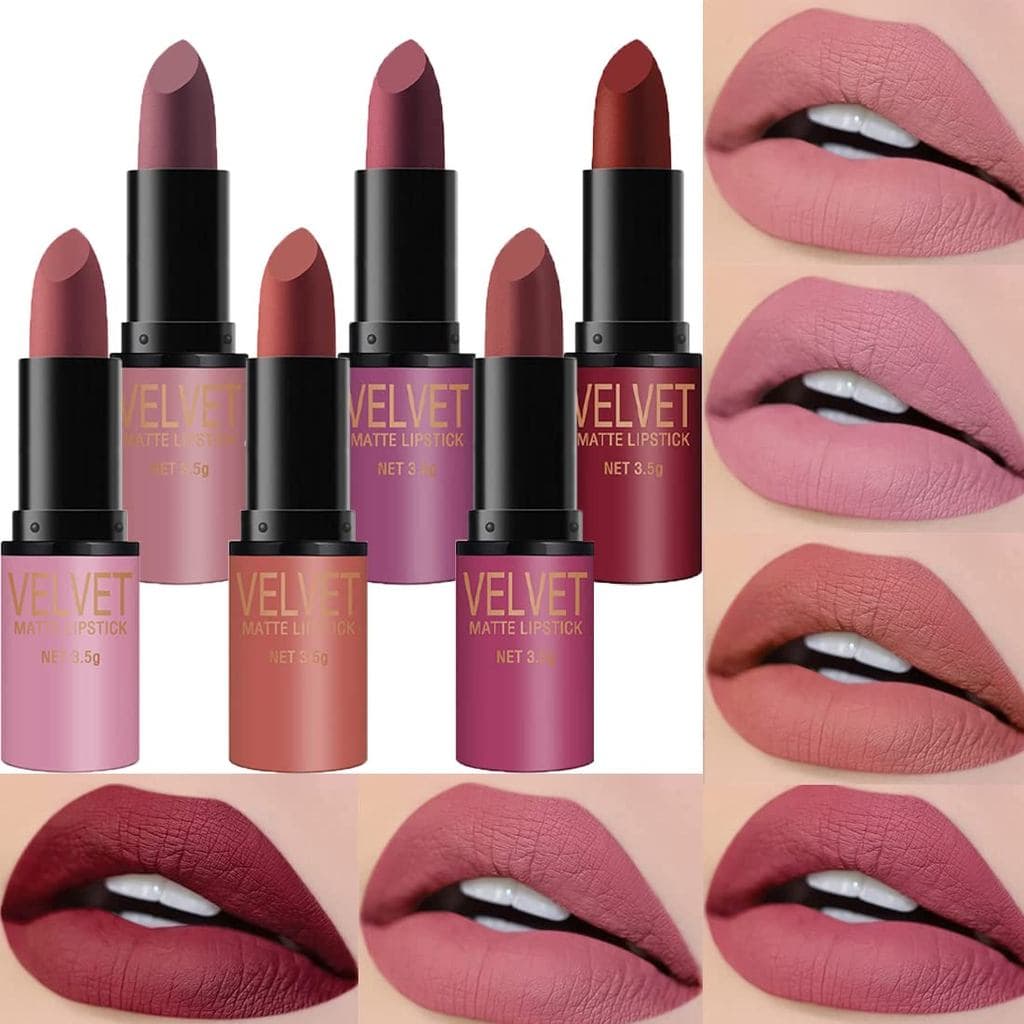 Conjunto de Batons Matte Veludos Dulele com 6 Cores, Longa Duração e à Prova d'Água, Não Mancha o Copo, Conjunto de Maqu