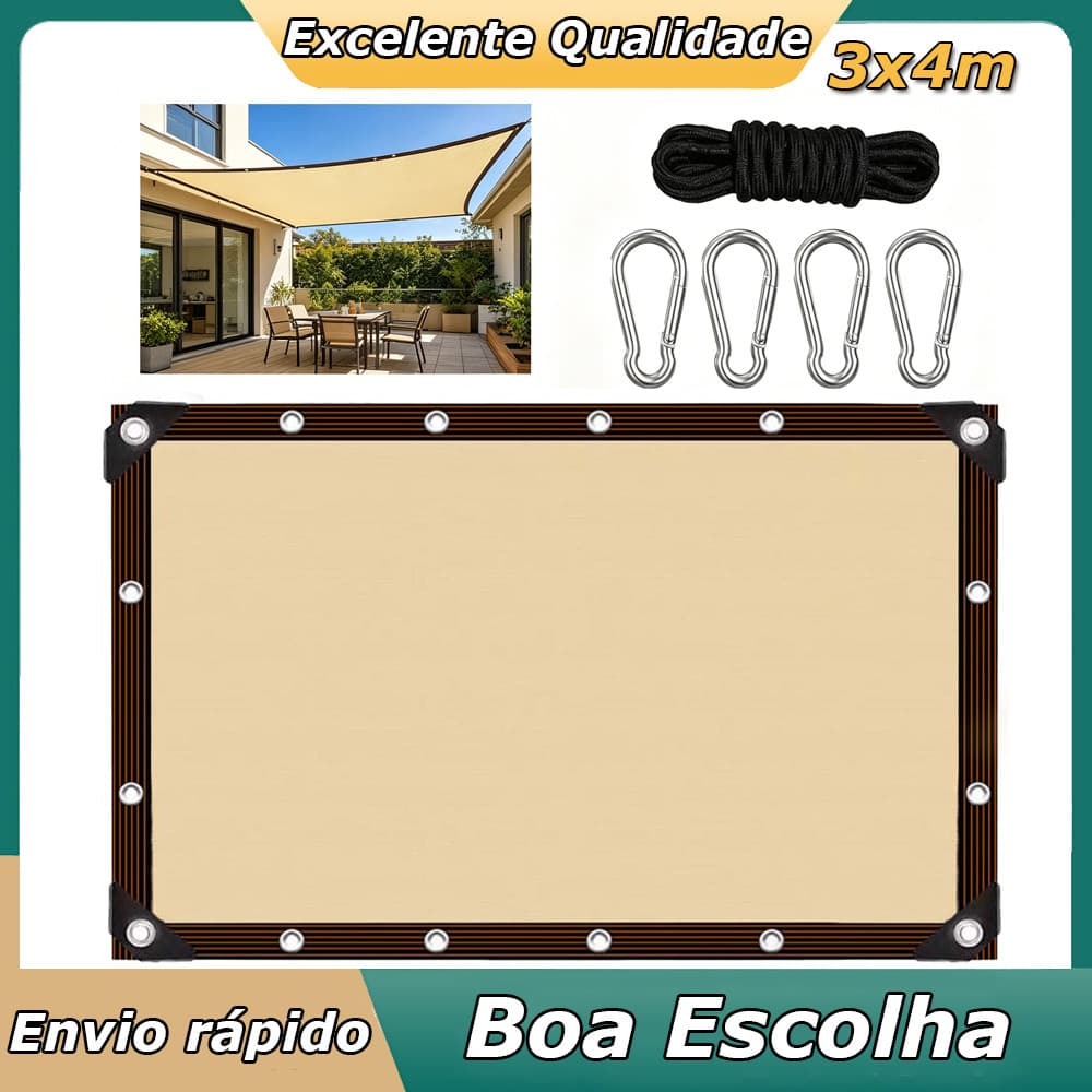 Toldo de Lona Rede de Sombra 3x4metros 90% Bloqueio Solar para Garagem Piscina e Jardim Proteção UV Bege