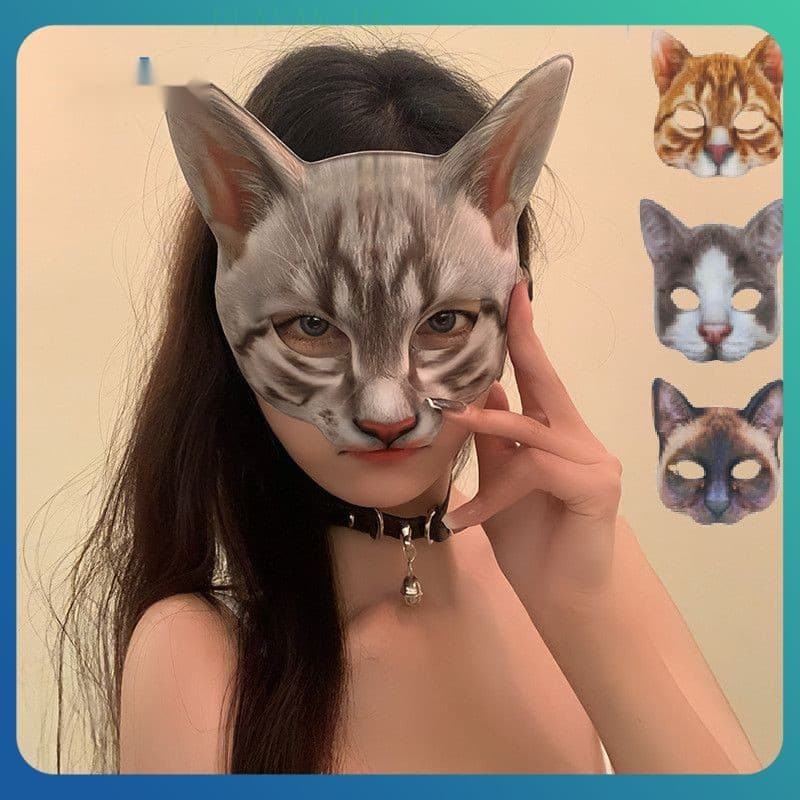 SOTO Halloween Cosplay Máscara Gato Crianças Rosto Meia Cobertura Facial Festa Brincando Adereços Animal Peludo Adulto T