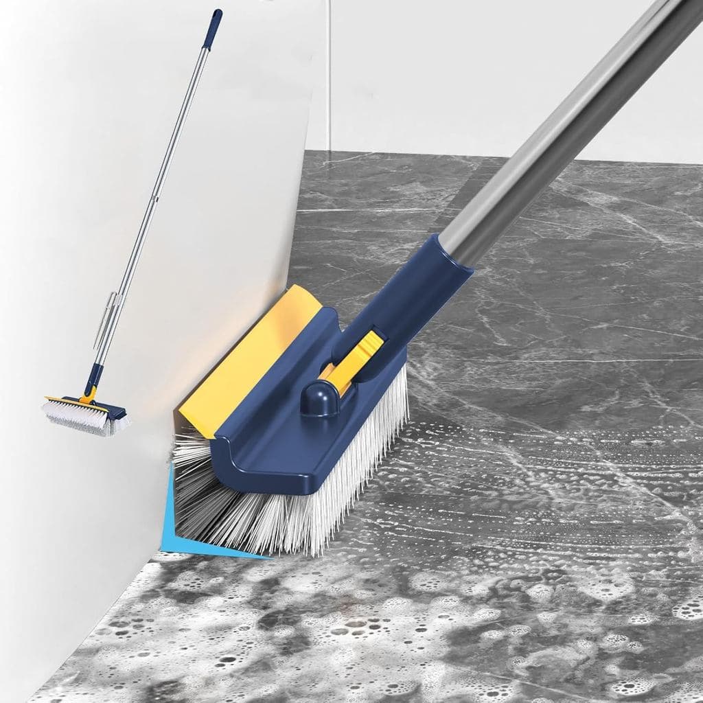 Escova multifuncional para limpeza de azulejos, equipada com uma escova de limpeza de piso de dupla face, cabo de 42 pol