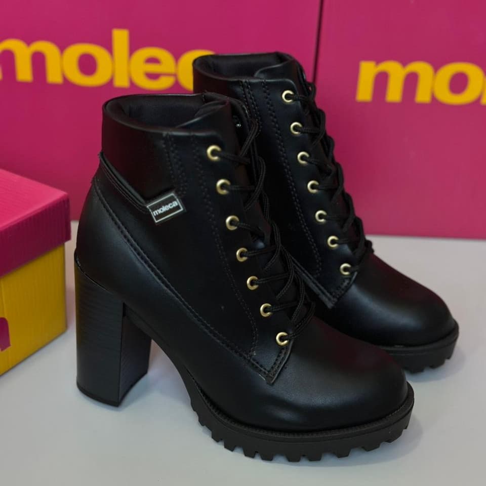 Coturno Feminino Moleca Preto Salto Alto Plataforma Tratorado Moda Inverno