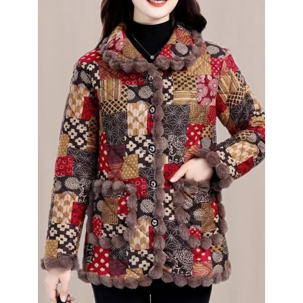 Jaqueta acolchoada de novo estilo para idosos de meia-idade Jaqueta feminina Jaqueta curta acolchoada para manter o calo