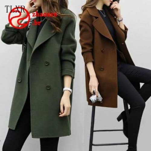 Casaco Longo de Lã Casual para o Inverno, Sobretudo Fino e Quente QL532