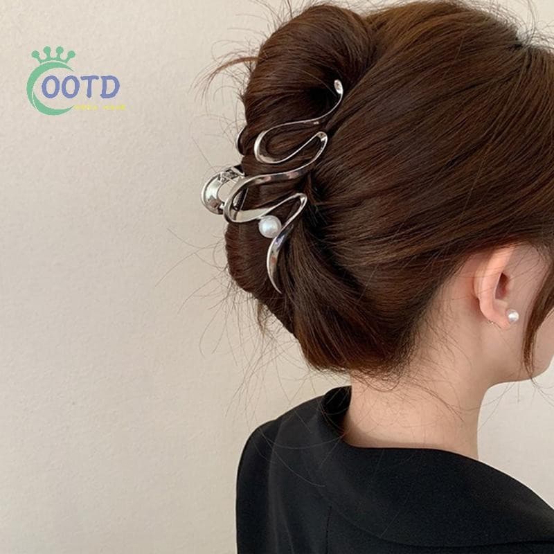 Moda Hoje 11.5cm Liga Pérola Cabelo Caranguejo Clipe Para Mulheres Dourada Rabo De Cavalo Hairpin Garras De Cabeça Trase