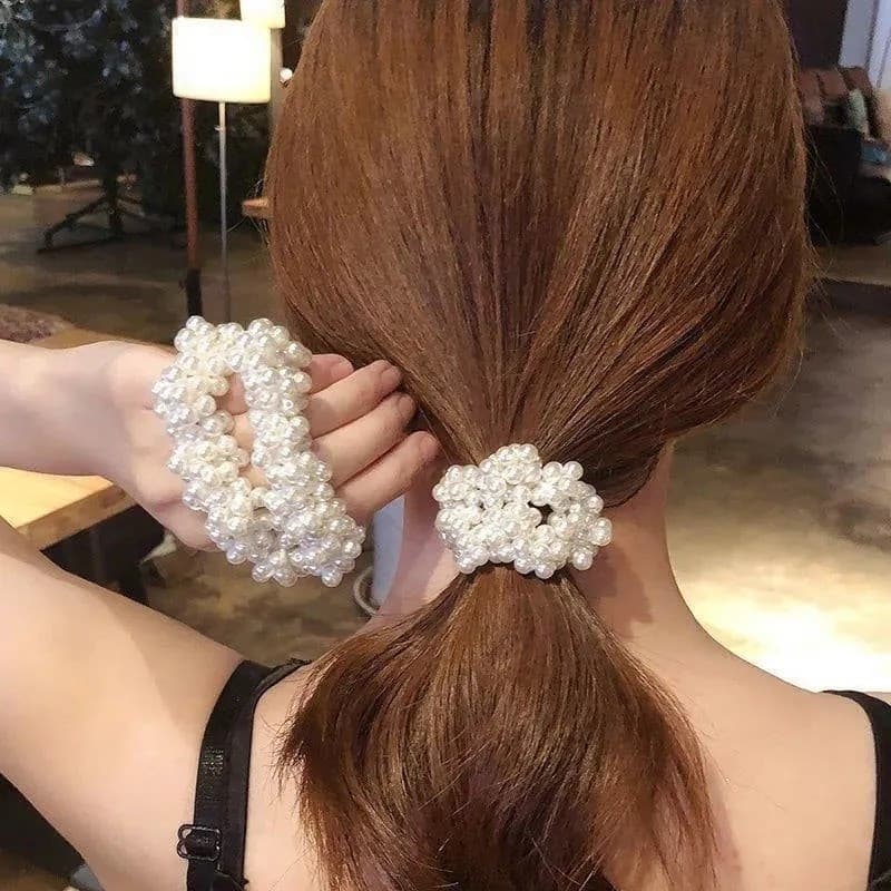 [Não machuca o cabelo Anel de cabelo de cristal pérola de alta elasticidade Estilo Mori Faixa de cabeça versão coreana]