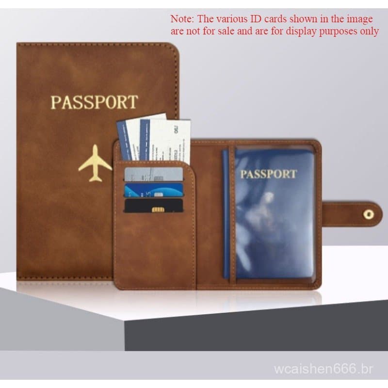 Porta-passaporte em couro PU, com fecho tipo avião, múltiplos compartimentos para cartões, conjunto de capa protetora pa