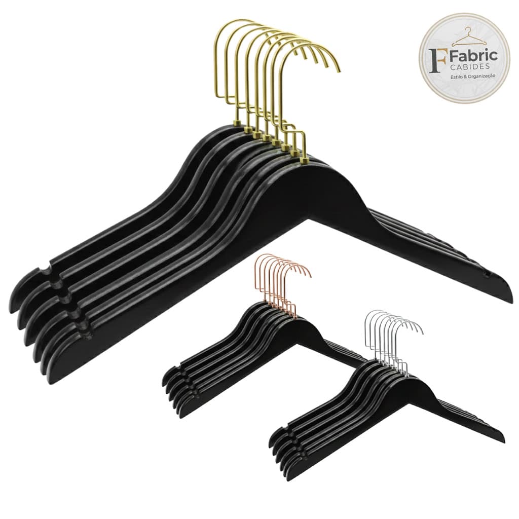Kit 6 Cabide Luxo De Madeira Preto - Alta Qualidade