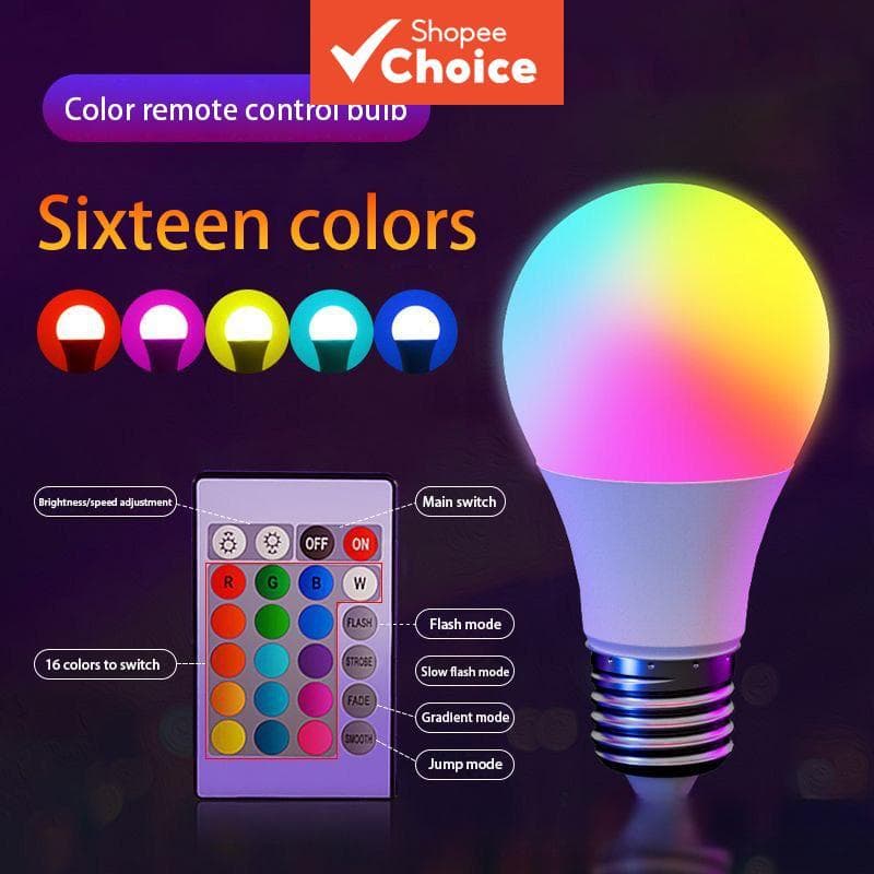 Lâmpada LED Multicolorida RGB 16 Cores Bulbo E27 220V Iluminação Residencial Dimerizável Controle Remoto Inteligente 24