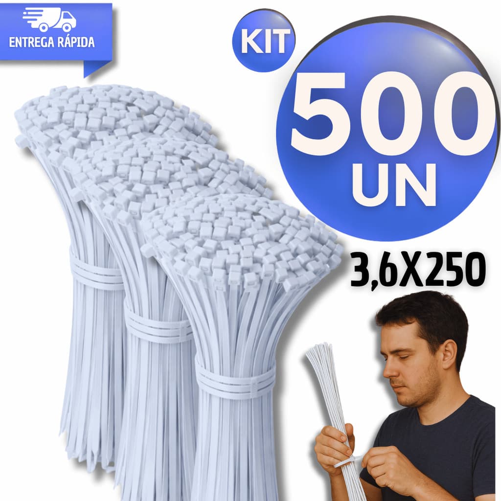 Combo Abraçadeira de Nylon Branca Cinta Plástica Fita Hellermann Lacre 3,6x250mm Multiuso Praticidades
