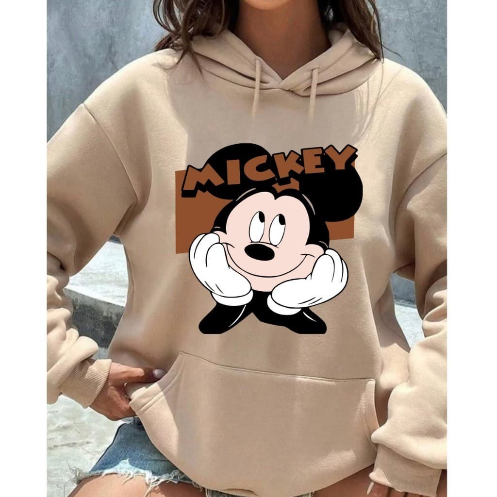 Moletom Canguru Ajustavel Feminino Estampado Mickey Estilosa Lançamento Blusa de Frio Capote Confortavel Envio Imediato