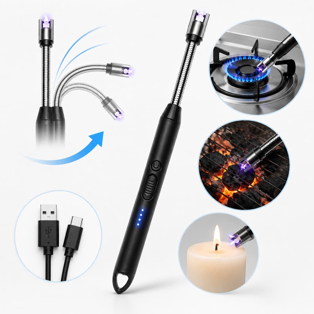 Acendedor Isqueiro Elétrico Recarregável USB Tipo C Flexível Fogão Churrasqueira Vela Premium