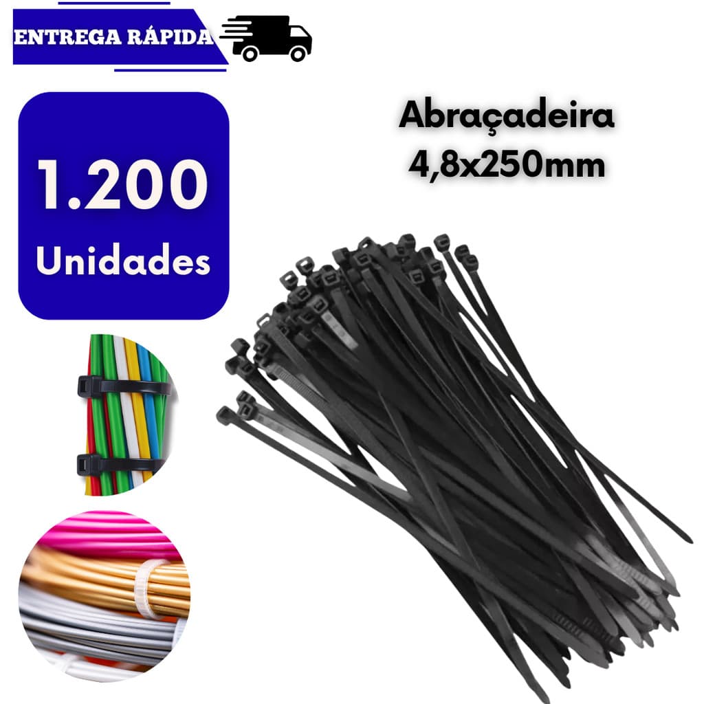 Conjunto 1200 Abraçadeiras Plástica Nylon 25cm Preta Enforca Gato Forte Multiuso Cinta Plastica Abraçadeira Manutenção