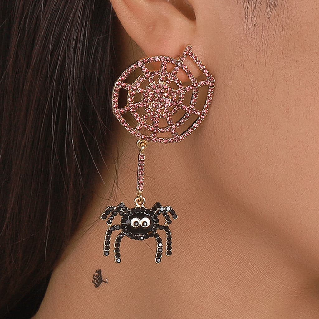 Brincos De Teia De Aranha De Diamante Completo Exagerados Criativos Europeus , Góticos De Halloween