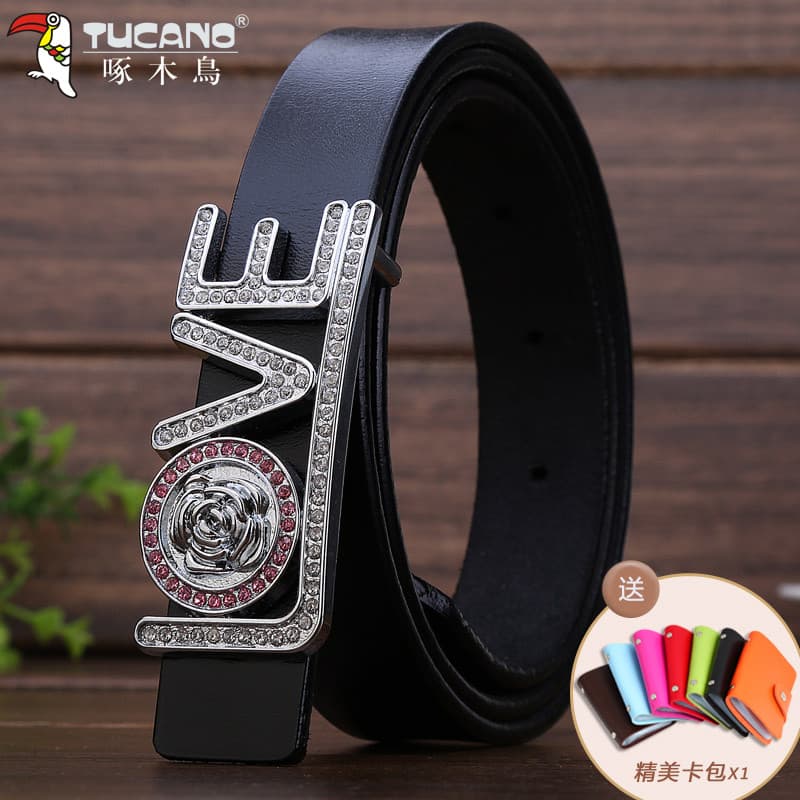 TUCANO pica-pau senhoras cinto de couro genuíno fino cinto de couro feminino carta fivela moda fivela suave calças cinto