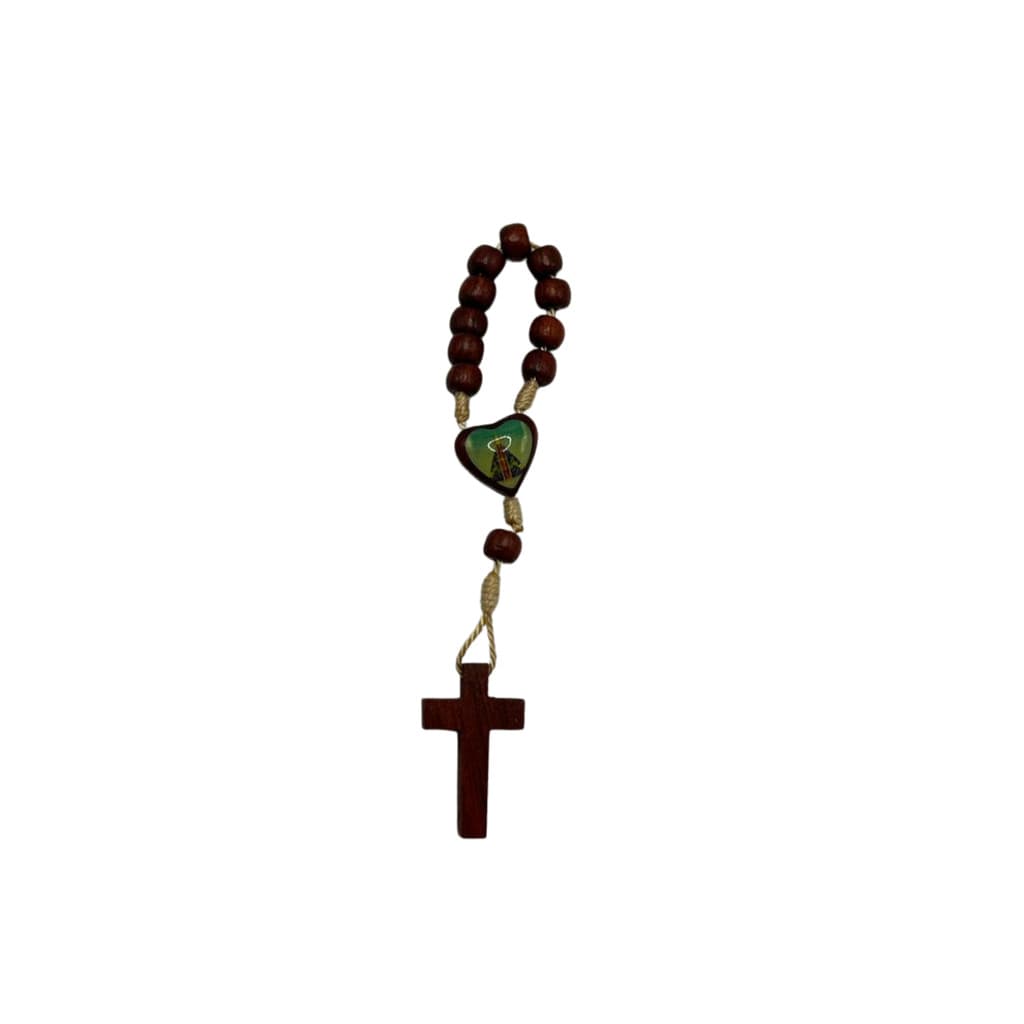 Terço Dezena de Dedo de Nossa Senhora Aparecida e Sagrado Coração de Jesus em Madeira - 8cm